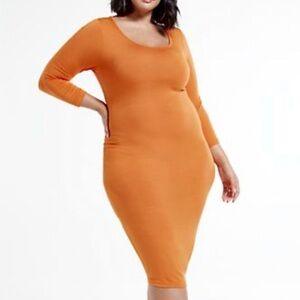 Fashion To Figure Women 1X Orange Signature Everyday 3/4 Sleeve Midi Dress NWT